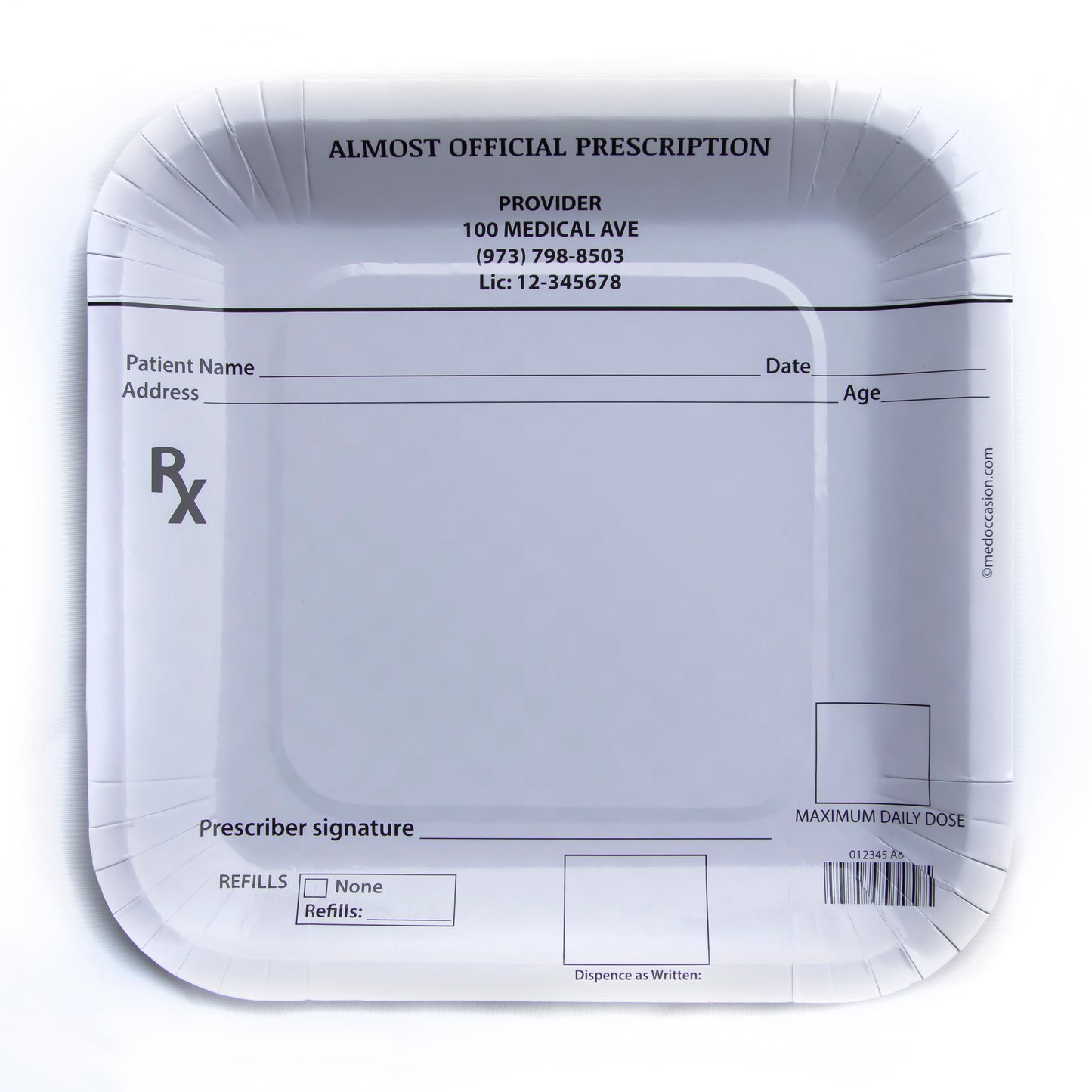 Prescription pad party plates, set of 10