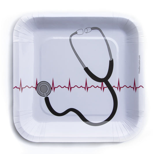 Stethoscope and EKG design party plates, set of 10
